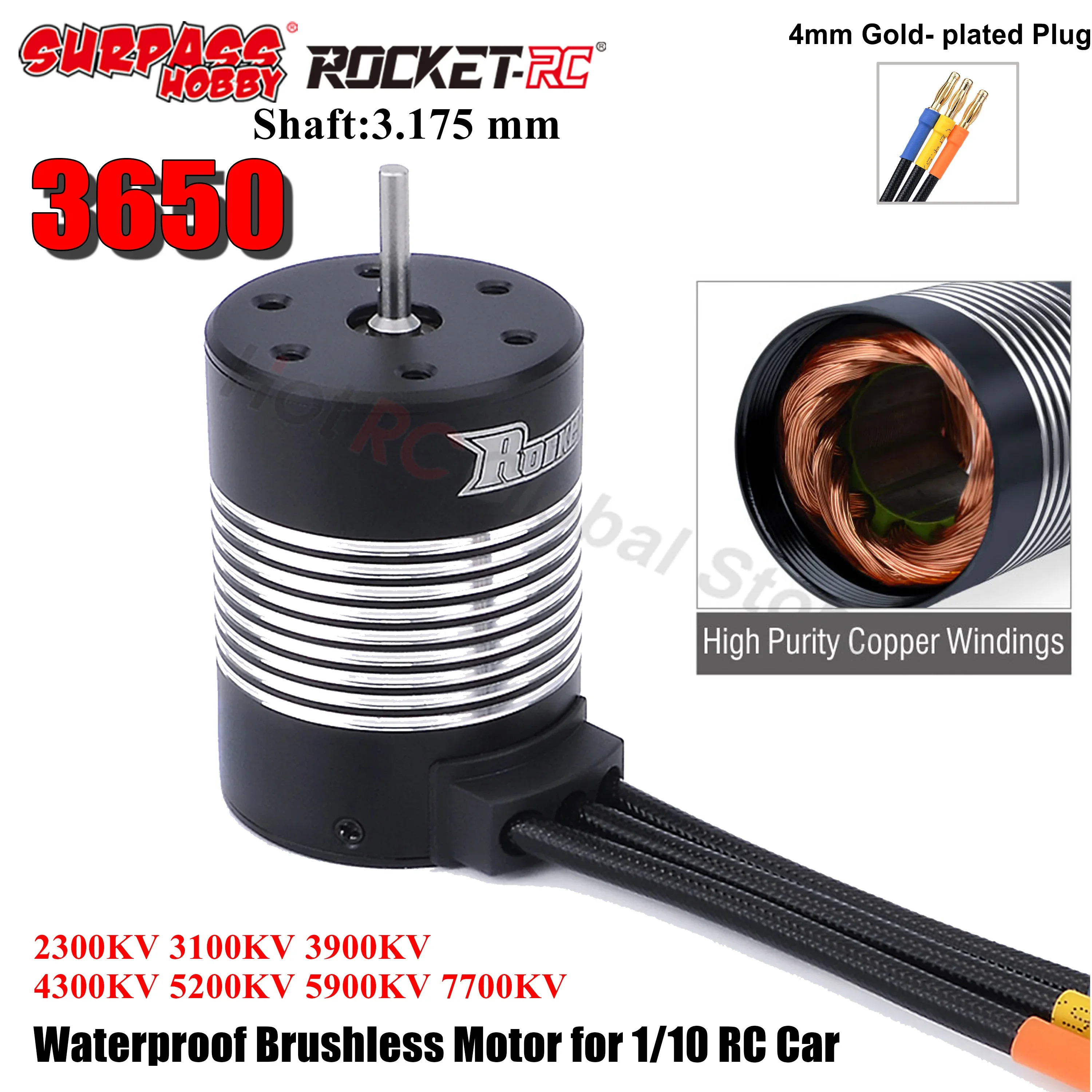 

Surpass Hobby 3650 2300KV 3100KV 3900KV 4300KV 5200KV 7700KV Waterproof Brushless Motor for 1/10 RC Racing Car Drift Car Parts