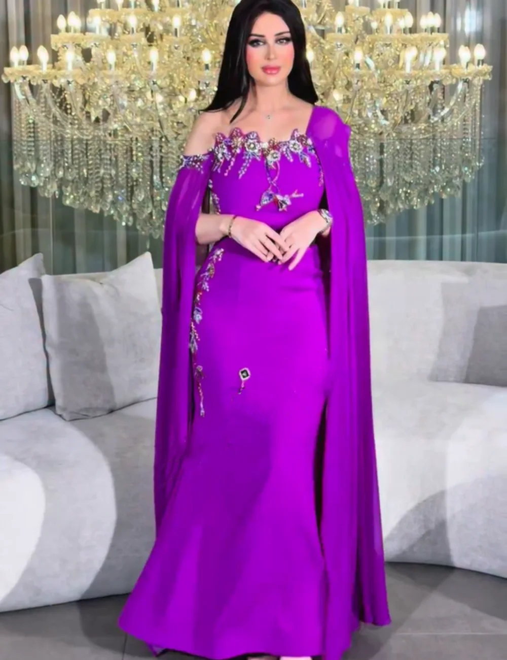 Customized Simple Jersey Pleat Sequined Pattern Mermaid Off-the-shoulder Long Bespoke Occasion Dresses Formal