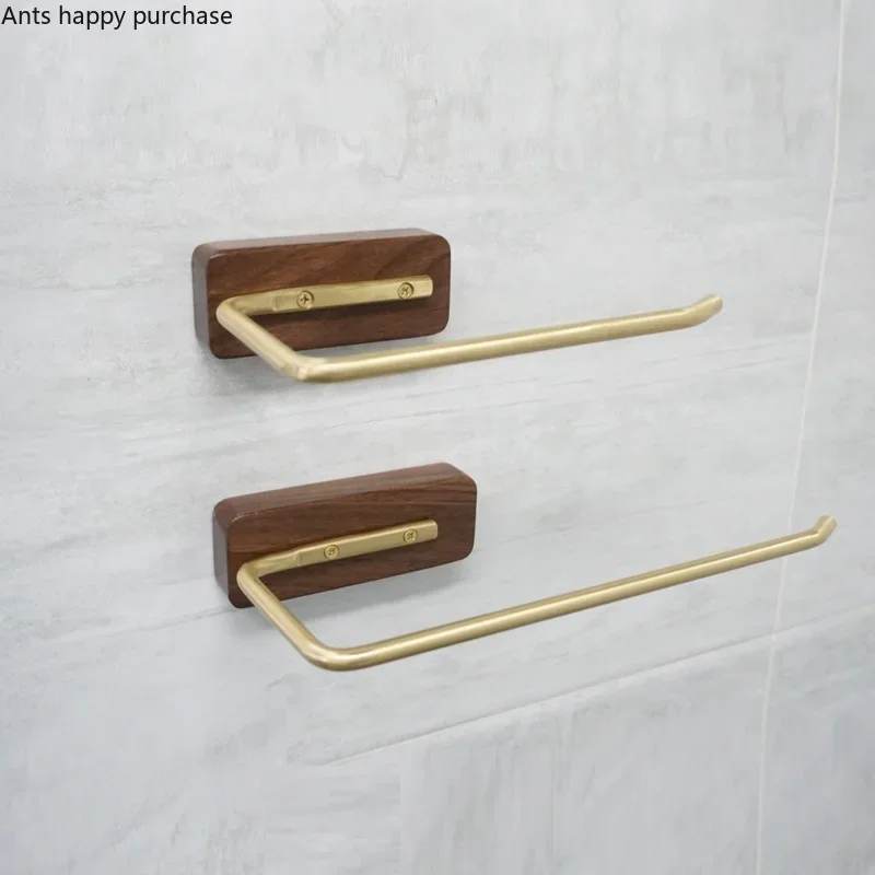 

Solid Wood Brass Creative Roll Holder Bathroom Golden Paper Towel Holder Punch-free Kitchen Storage Black Walnut Storage Rack
