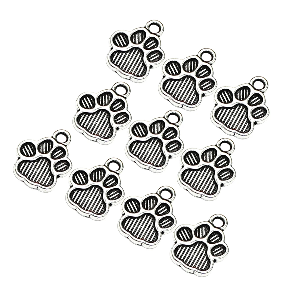 

100 Pcs Dog Footprint Pendant Alloy DIY Jewelry Making Necklace Bracelet Pet Theme Silver Color Charm Accessories