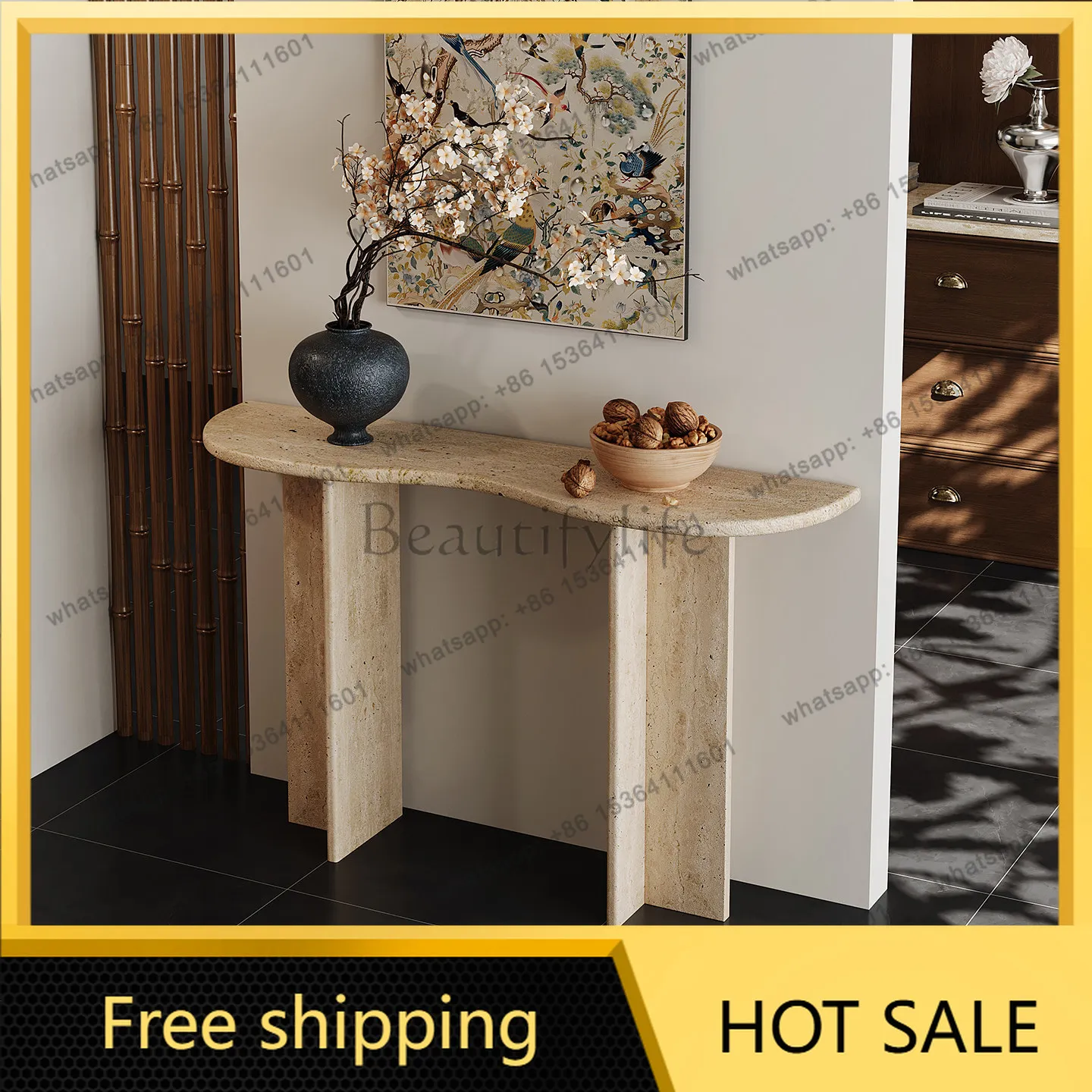 XX. Travertine Entrance Table Living Room Household Marble View Table