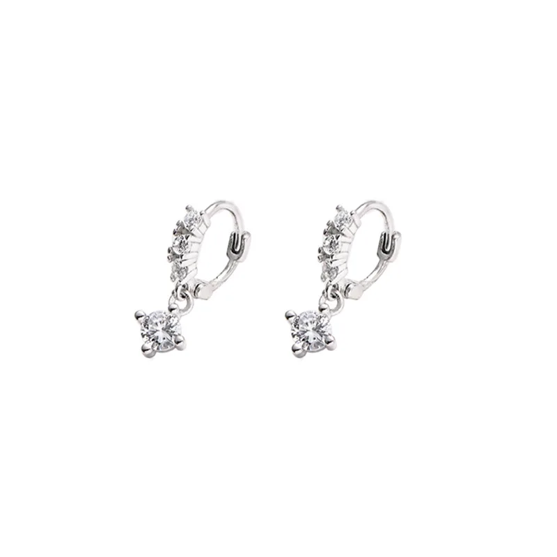 925 Sterling Silver Jewelry Tassel Zircon Crystal Row Drilling Hoop Earrings for Women Girls Party Jewelry For Girls Friend Gift