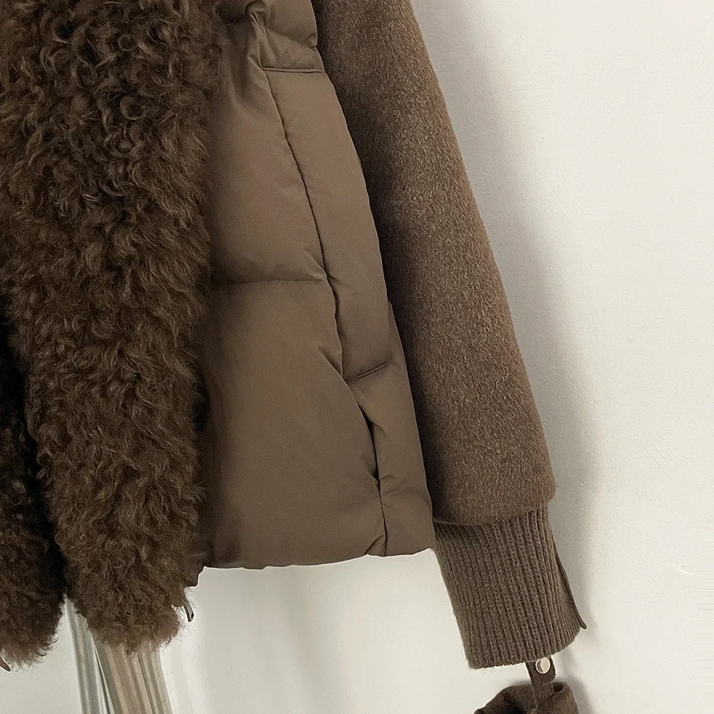 OFTBUY Luxuriöse Abnehmbare Handschuhe Natürlicher Pelz Entendaunen-Mantel Großer Echter Lammwoll-Pelzkragen Daunenjacke Damen Neue Winterkleidung – Detail 5
