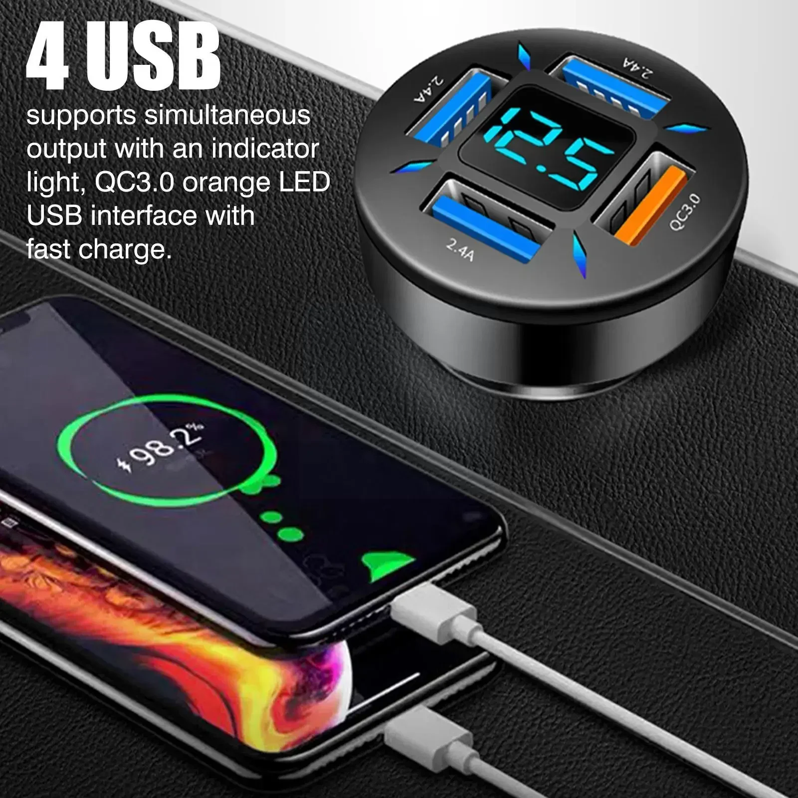 66W 4-Port USB Car Charger - PD QC3.0 Type C Fast Charging Cigarette Lighter Socket Splitter