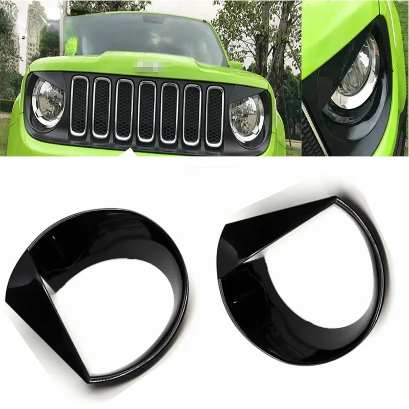 Faro delantero de coche negro, cubierta embellecedora ABS estilo Angry Bird para Jeep Renegade 2015 - 2021, piezas exteriores, piezas de automóviles