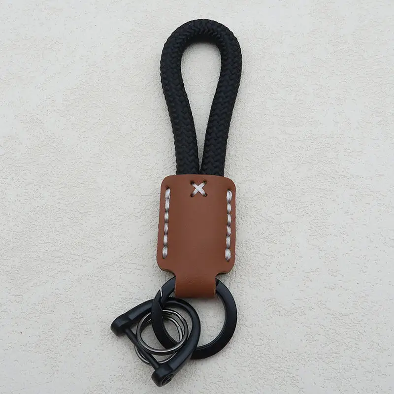 Premium Key Buckle Braided Lanyard With Leather Accent Nylon Wrist Strap Outdoor Anti-Lost Keychain Secure Phone Tether NEW