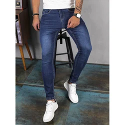 Jeans for Men Skinny Washed Solid Colour Stretch Pencil Pants Fashion Streetwear Slim Fit Denim Jeans Jogging Trousers Blue