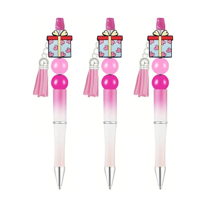 15 Set Valentine's Day Beadable Pens, DIY Bead Pens Bulk Plastic Bead Pens For DIY Present Students Teens School Office