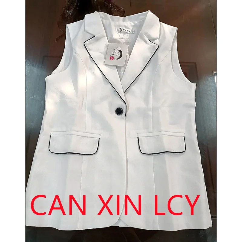 

Women White Blazer Vest New Single Buckle Sleeveless Jacket Spring Summer Casual Wild Lined Waistcoat Suit Vest Top