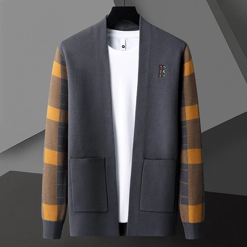 2024 Autumn Winter Knitted Cardigan Men\'s Stripes Knitwear Temperament Versatile Casual Business Sweater Coats Men Clothing