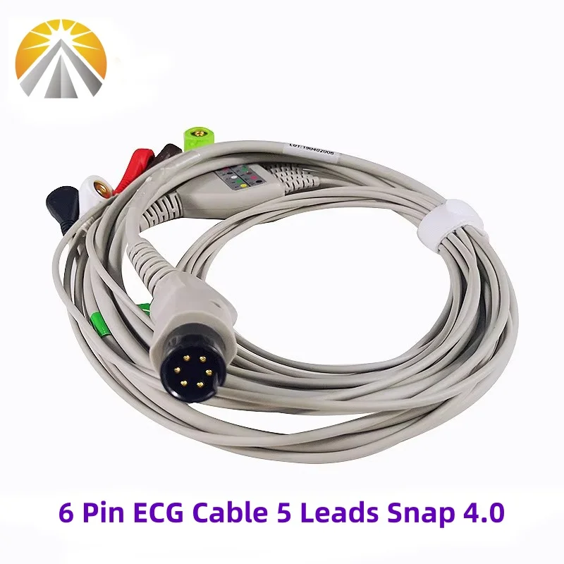 كابل تخطيط القلب AHA قياسي 6 دبوس قطعة واحدة 5 يؤدي المفاجئة 4.0 لـ Mindray PM7000 PM8000 MEC 1000 Edan شاشات الضوء الحيوي نوع عادي