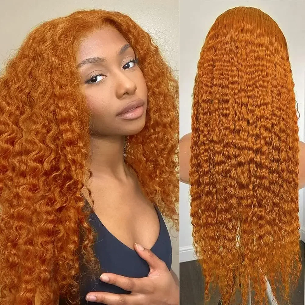 

Orange Ginger 13x6 hd Lace Frontal Wig Human Hair Deep Wave 13x4 Lace Front Curly Wigs Colored 200 Density Glueless Wigs on Sale