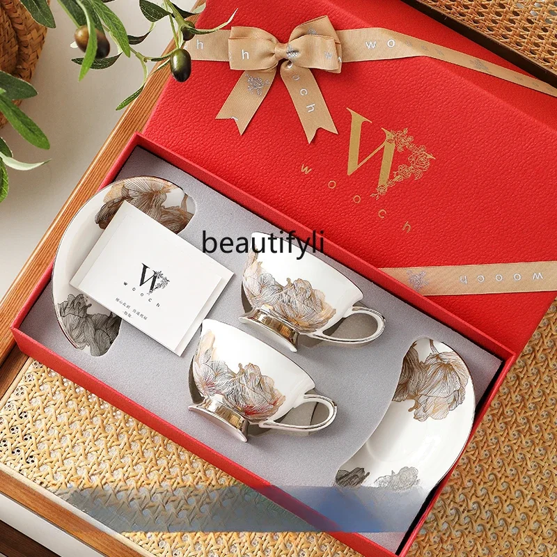 Garden cup and saucer gift box, high-end light luxury coffee cup housewarming, wedding gift Teachers' Day Mid-Autumn Festival