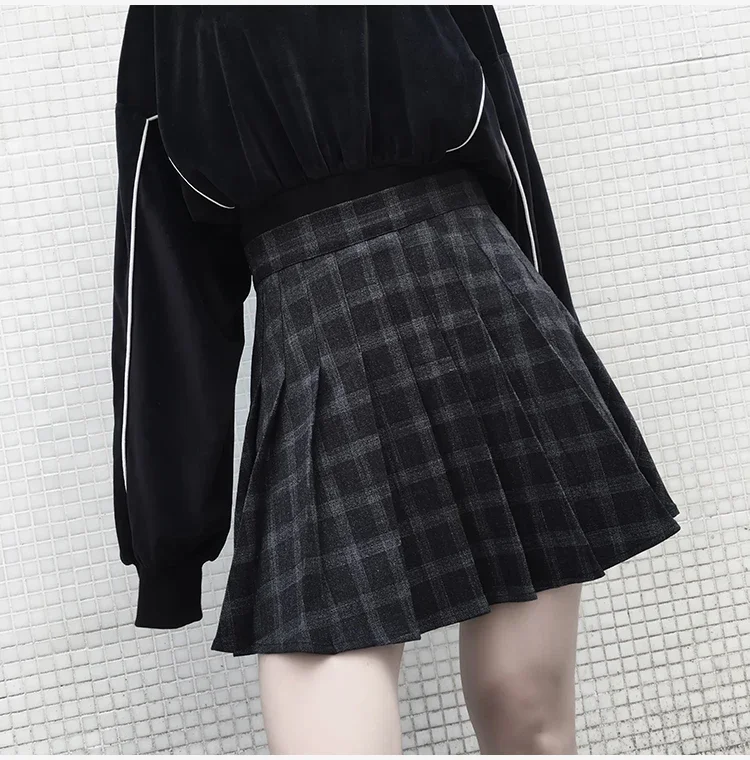 Ruibbit New Spring Autumn Harajuku Gothic Black Gray Plaid Skirts Shorts Women'S Pleated Skirt Short Punk Girl'S Skirt Short