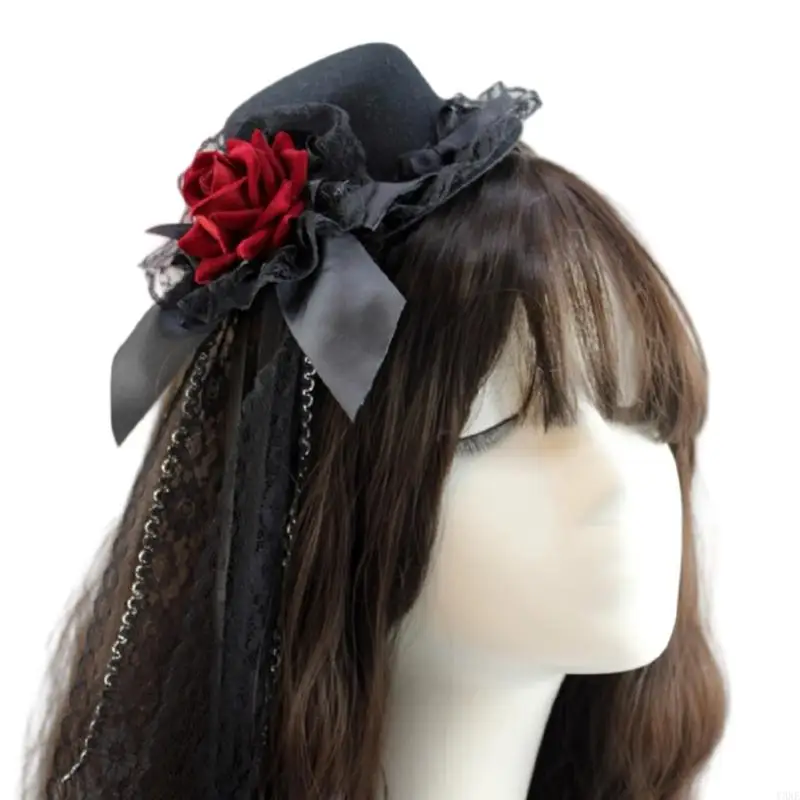 

Y3ne лента лента Bowknot Headwear Небольшой шляп головной убор с розовыми цветочными кружевными дизайнами для тематических
