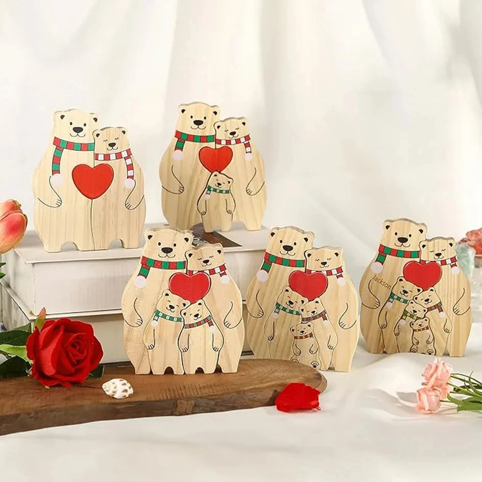 Personalized Names Hugging Bear Animal Family Ornaments Figurines Home Puzzle Christmas Heartwarming DIY Gift for Family Friends