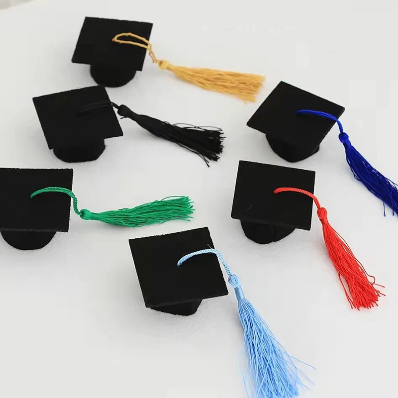 5Pcs Tassels Mini Bachelor Cap Ornament Doctor Master Graduation Season Cake Topper Bouquet Decoration Prop Party Favors Decor