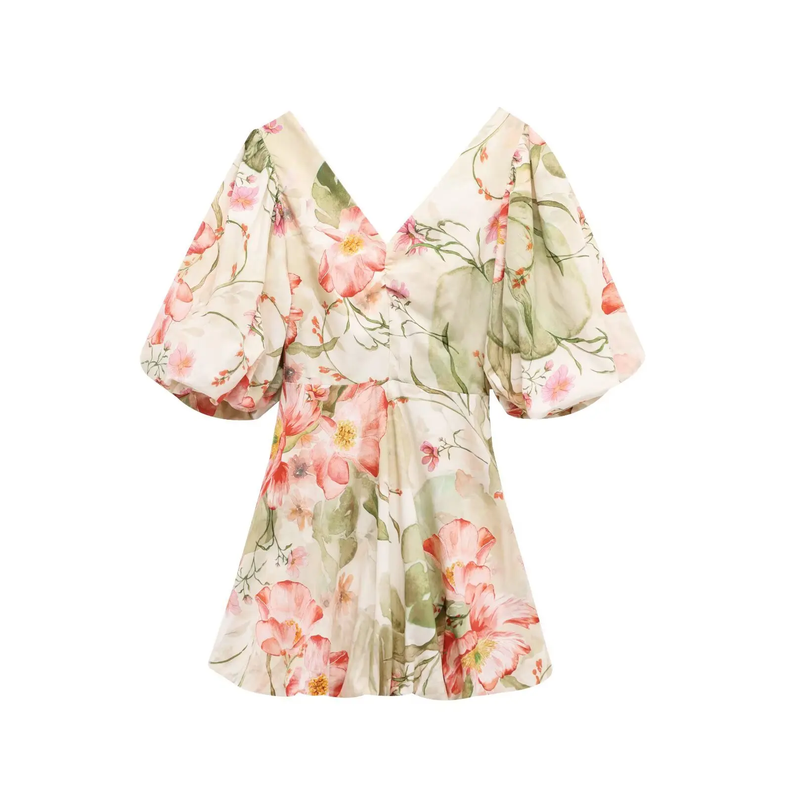 여름 새로운 프랑스어 우아한 꽃 프린트 드레스 스위트 여성 v-목 랜턴 슬리브 슬림 파티 드레스 캐주얼 홀리데이 베스 티드 투투