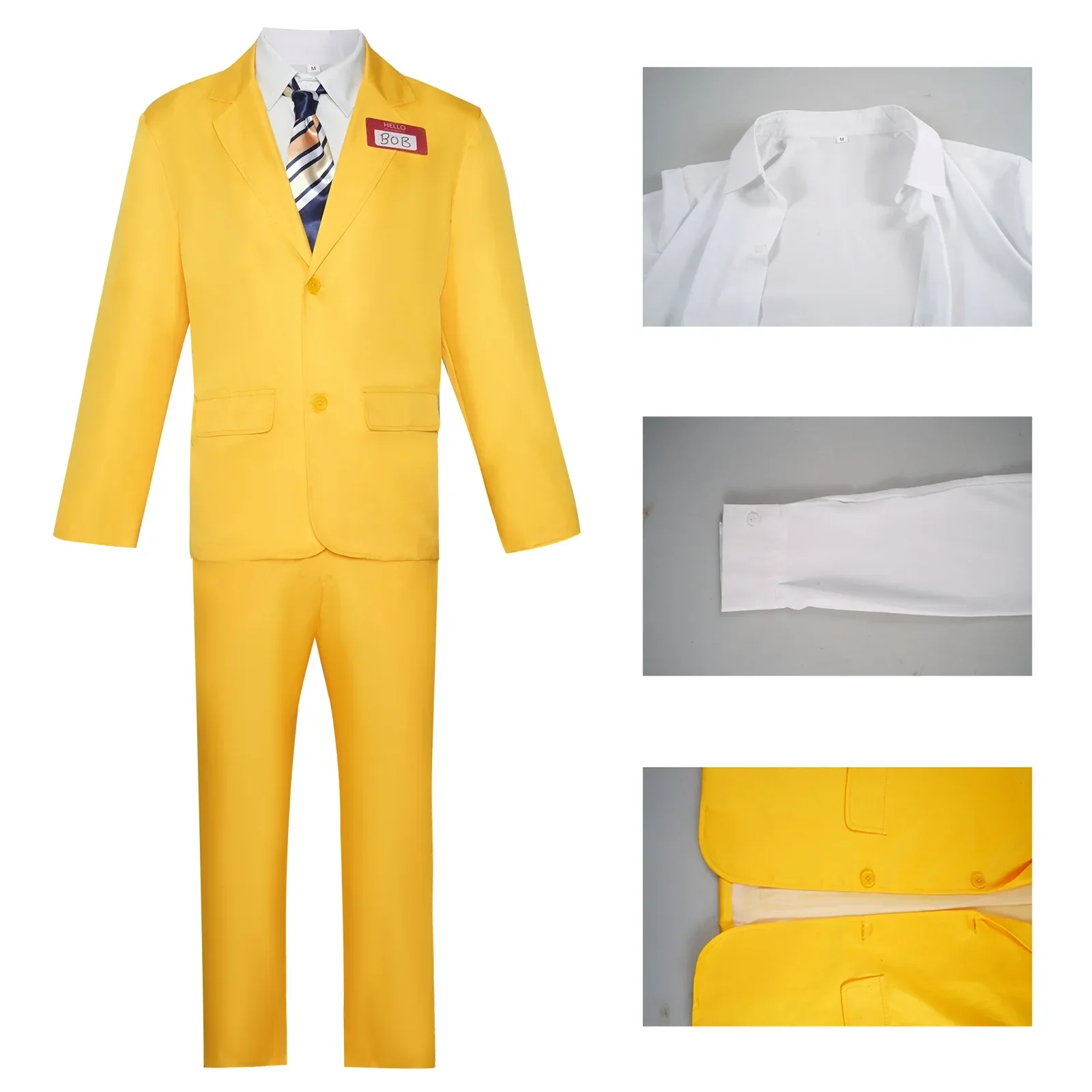 Film BOB Costume Cosplay BOB Abito uniforme giallo con parrucca da cravatta per uomo Vestito Travestimento di Halloween Vestito da festa di carnevale