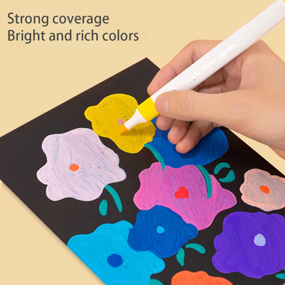 Deli 12/24/36/48 Colors Acrylic Markers Pen Rock Painting Kit for Kids Stone Paint Pen Set Ceramic Glass Wood DIY Art Supplies