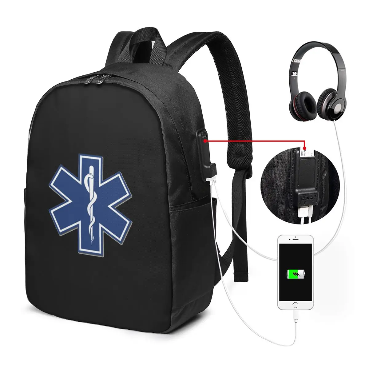 EMT Star Of Life Emergency MedicalBackpack Travel Notebook Bag Computer College Student School Bag Laptop Shoulder Bags