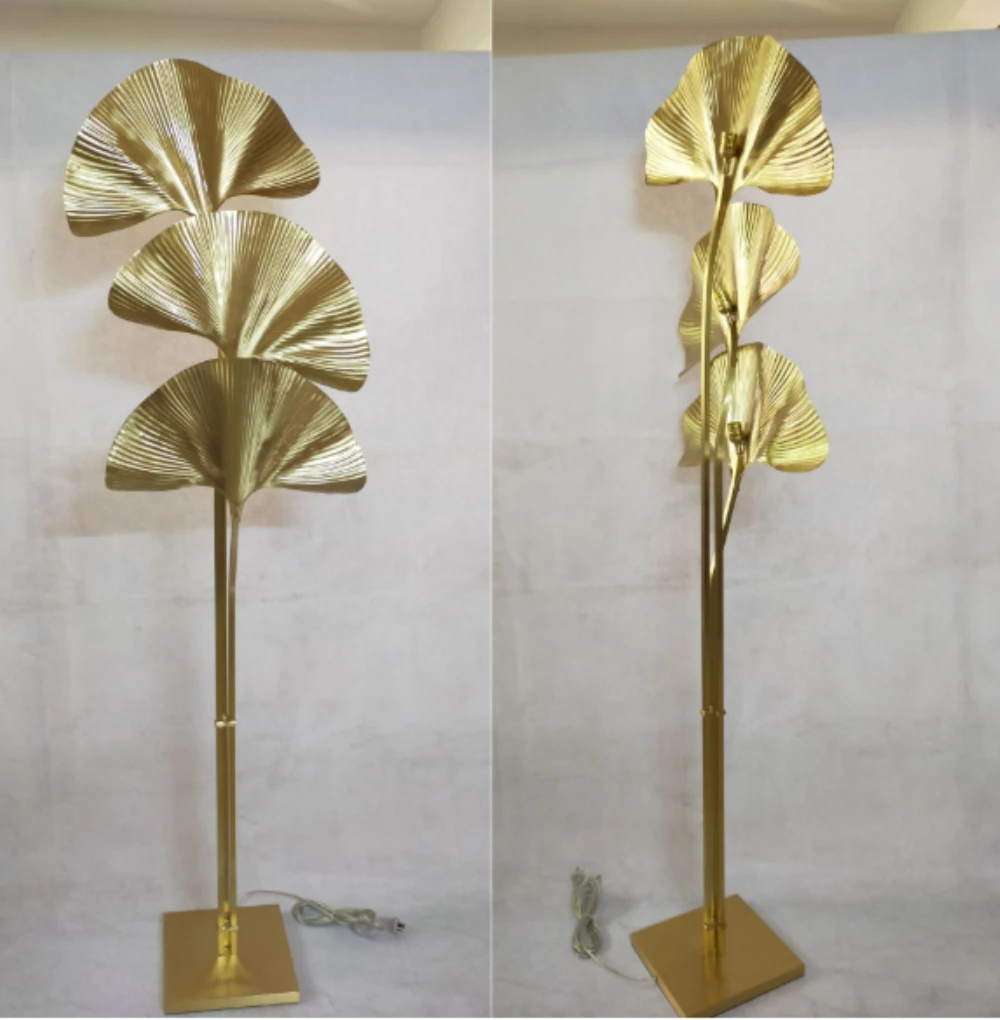 Lampadaire postmoderne en cuivre, motif de feuilles de ginkgo, décoration de salon, hôtel, villa, chambre à coucher