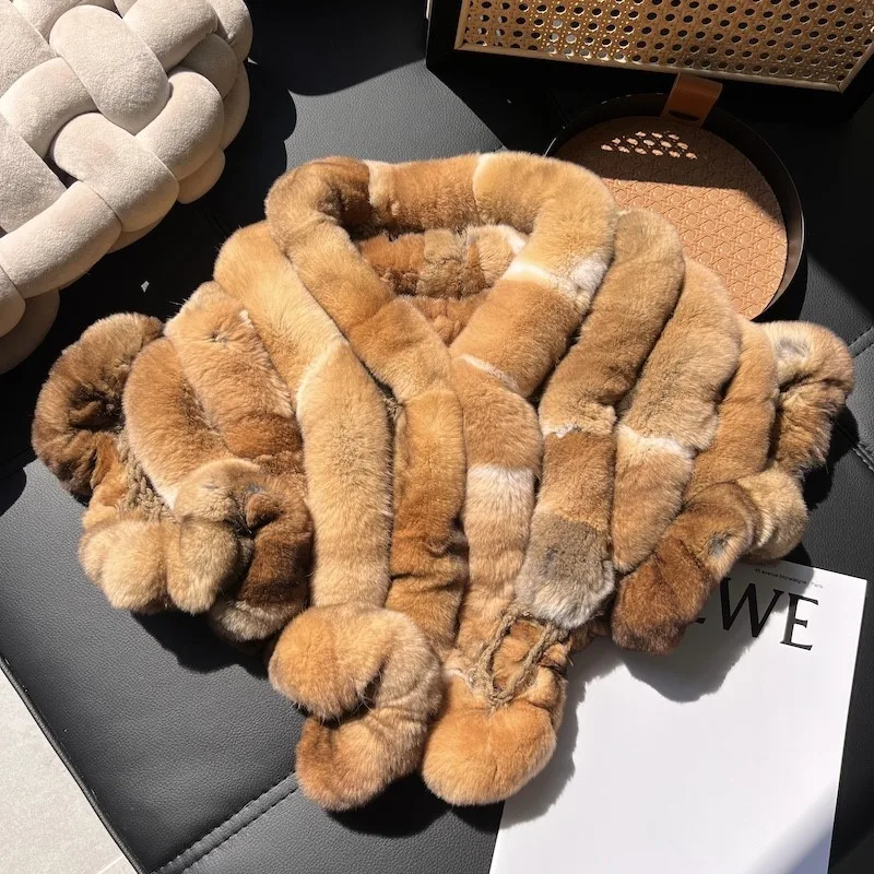 

Fashion genuine rex rabbit fur shawl Girls warm neck-protecting scarf Women winter stylish double-sided thickened fur scarf cape