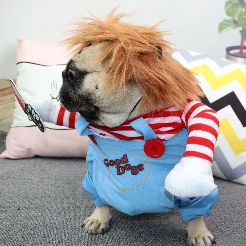 Funny Pet Dog Halloween Costume Holding Knife Design Outfit For Cats Puppy Festival Party Dress Up Clothing Holiday Supplies view 2