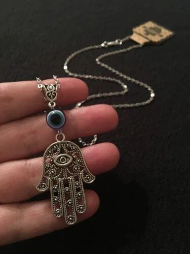 Personalized Hamsa Hand Necklace  Hand of Fatima Spiritual Yoga Buddha Evil Eye Pendant