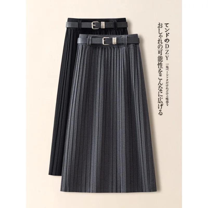 Jupe plissée grise pour femme, jupe trapèze mi-longue, à la mode, élégante, hiver