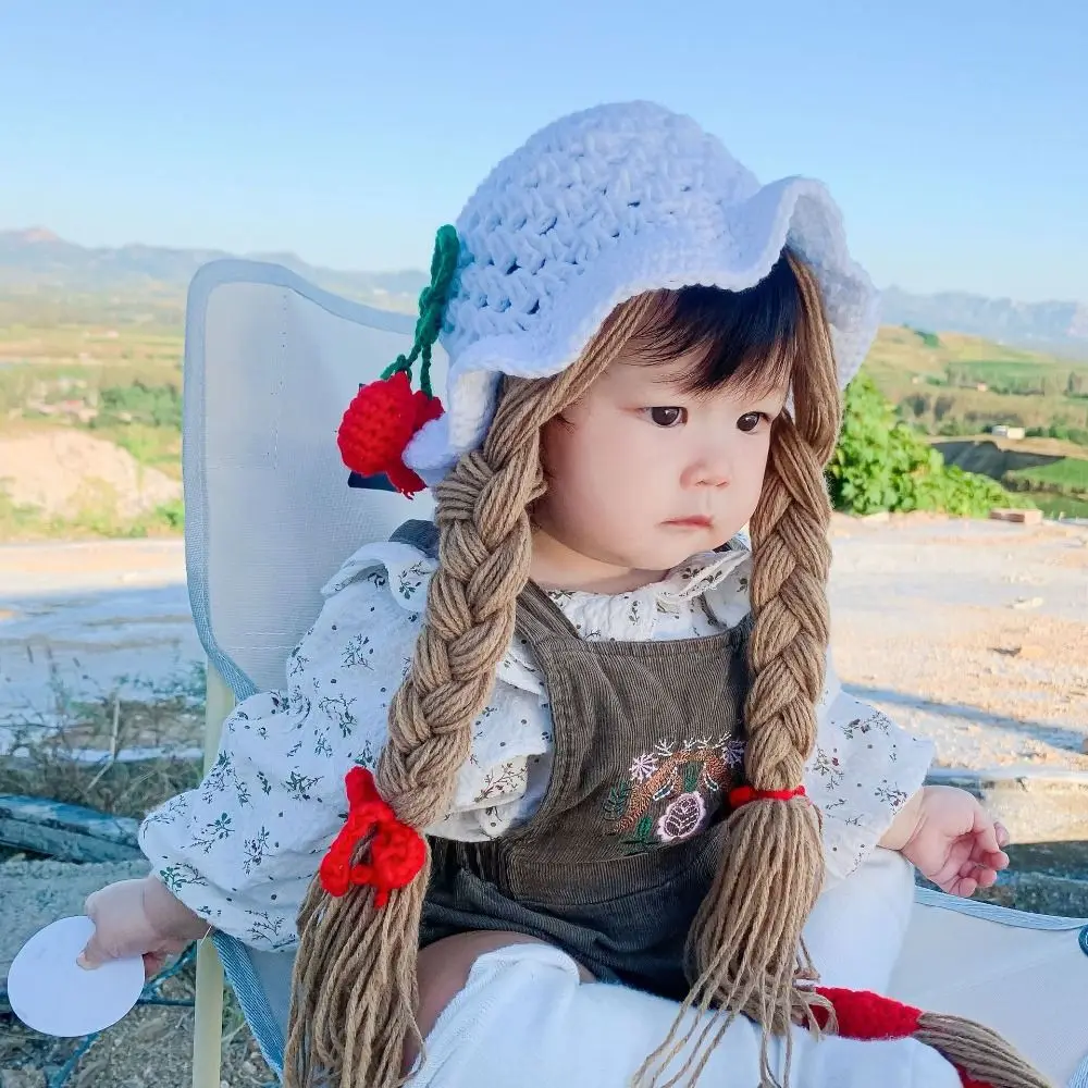 

High Quality Cute Wig Princess Hat Autumn Winter Solid Color Knitted Hat Breathable Kids Accessories Ear Protection Hat