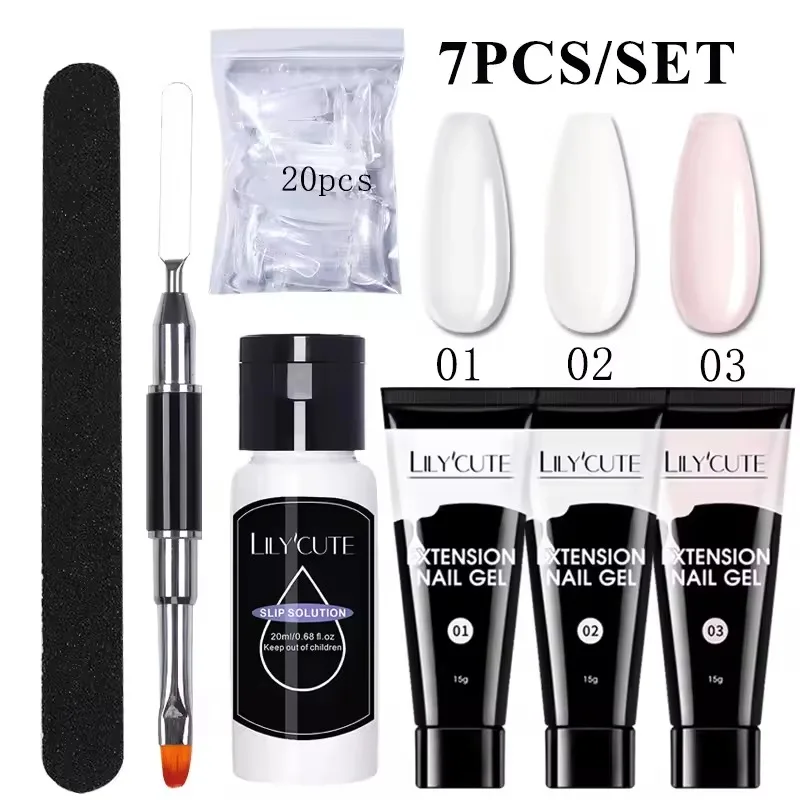 

LILYCUTE 15ml Clear Milky White Extension Nail Gel Set Glitter Acrylic Gel UV LED Hard Gel Nail Art Soak Off For Finger Prolong