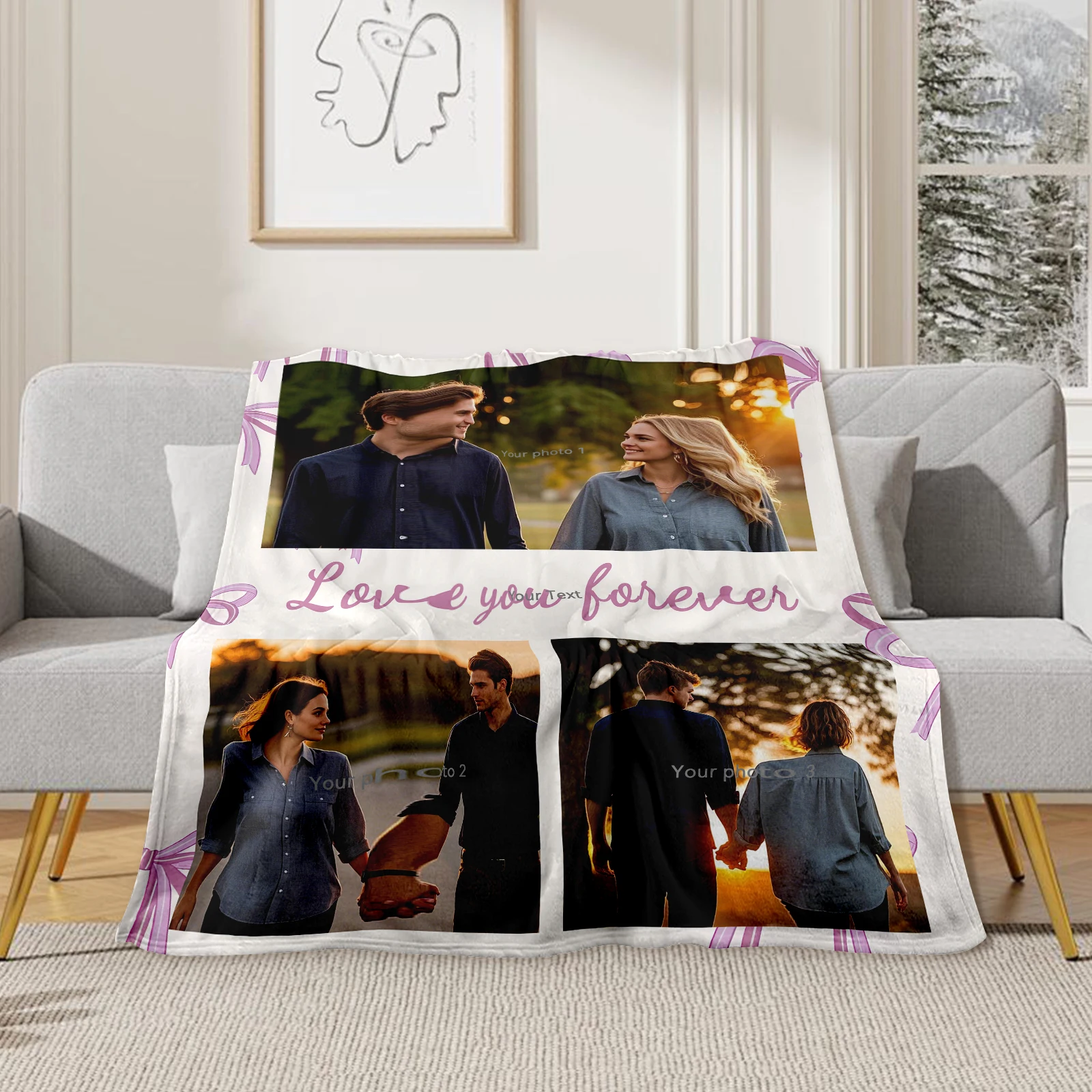 Easter Flannel Blanket. Customized with 3 Pictures and 1 Set Phrase for Couples to Celebrate Valentine's Day with Love.