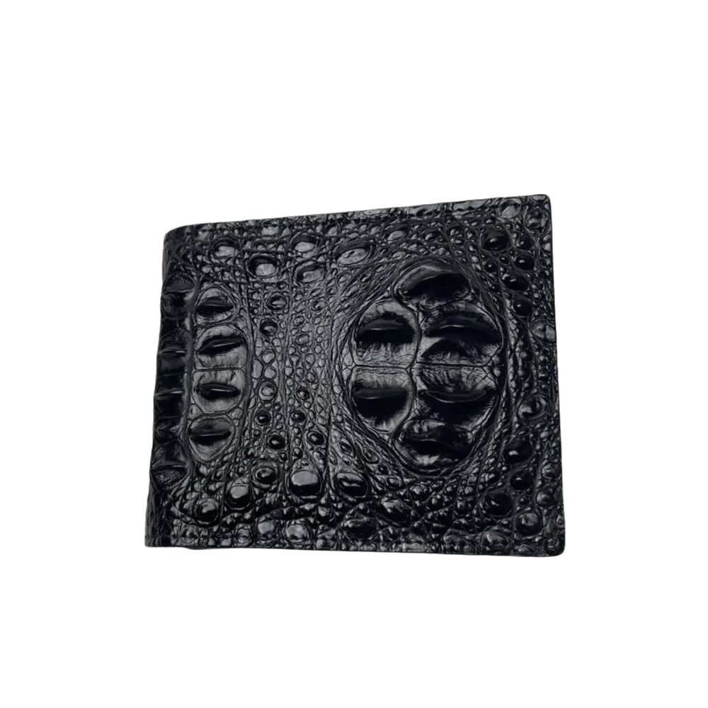 Authentic exotic crocodile leather men's short black wallet real crocodile leather men's wallet card bag