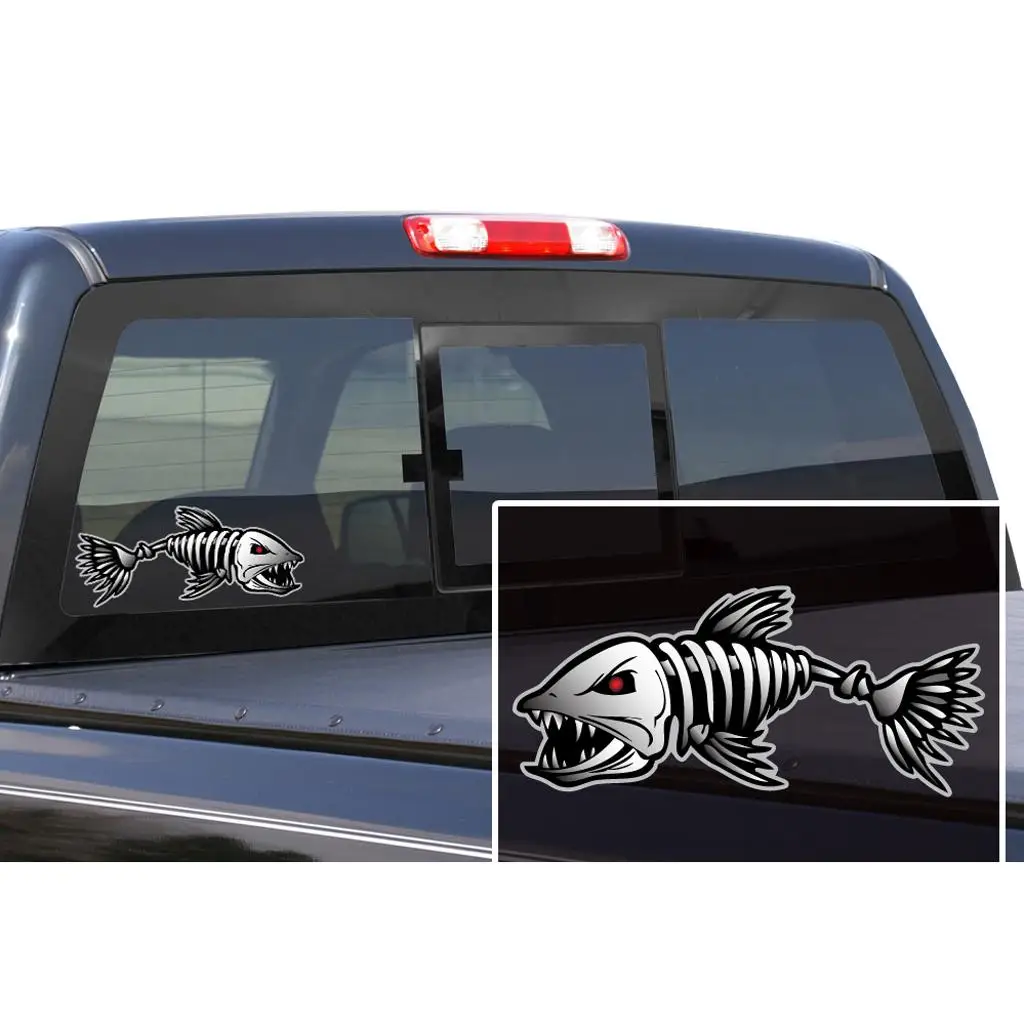 2pcs Skeleton Fish Bones Vinyl Decal Sticker Kayak Fishing Boat Car Graphics