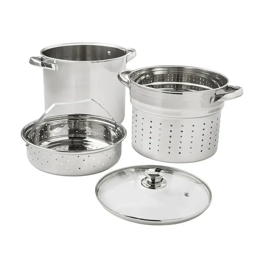 8-Quart Stainless Steel Multi-Cooker with Glass Lid Stock Pot Colander Steamer Basket Ideal Large Gatherings Mainstays 9.76