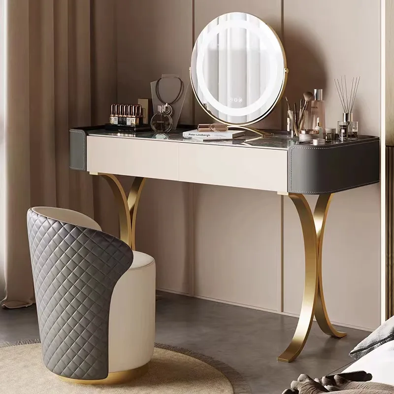 Light luxury minimalist dresser, high-end rock slab stainless steel cosmetic table