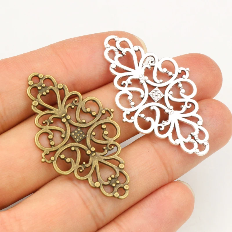 10 sztuk 41x25mm antyczny brąz i antyczne srebro pozłacane kwiat styl złącze ręcznie robiony wisiorek: DIY dla bransoletka naszyjnik — zdjęcie 6