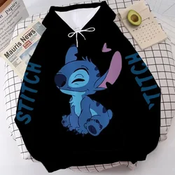 2024 New Disney Hoodie Fashion Stitch Angel Monster Letter Cartoon Sweatshirt Pullover Cute Harajuku Unisex Women's Pocket Top