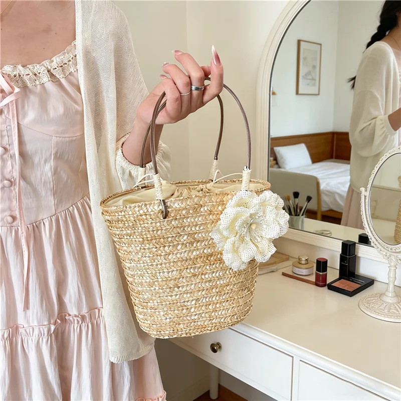 

Simple Design Straw Handbags For Women Handmade Telescopic design Comfortable handbag Summer fashion Pack Bucket Bag
