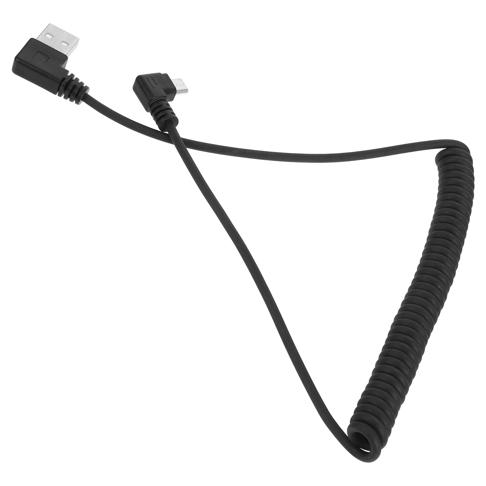 Cable de carga USB con resorte en espiral, conector retráctil de doble ángulo recto, Cable de transferencia de datos de carga rápida Compatible con Android