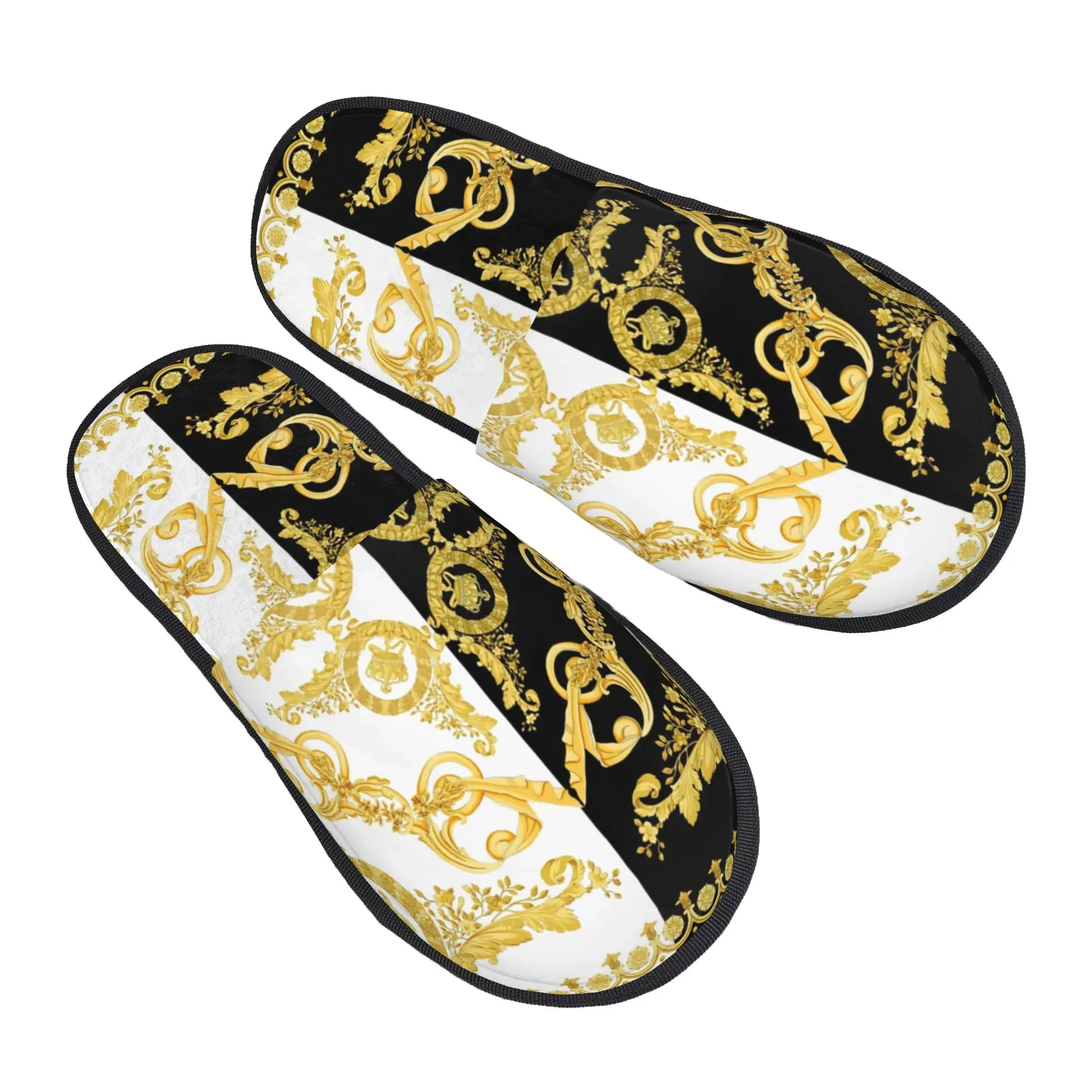 Greek Ornament GoldenMeander Non‑Slip Couple Family Bedroom Dorm Apartment Cotton Slippers Indoor Warm Slippers