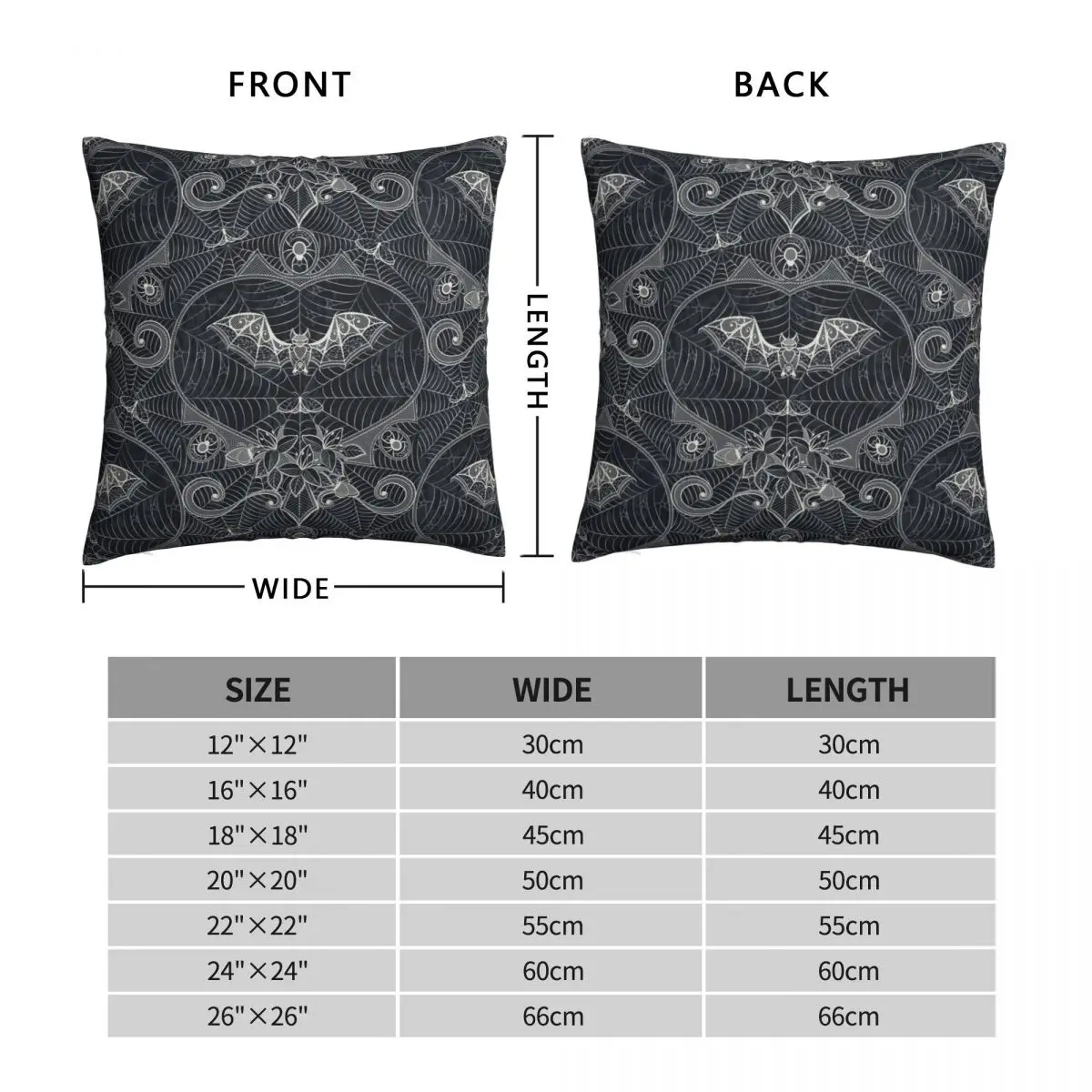 Gotica Halloween Lace Bats federa quadrata nera poliestere lino velluto stampato Zip Decor Home Cushion Case