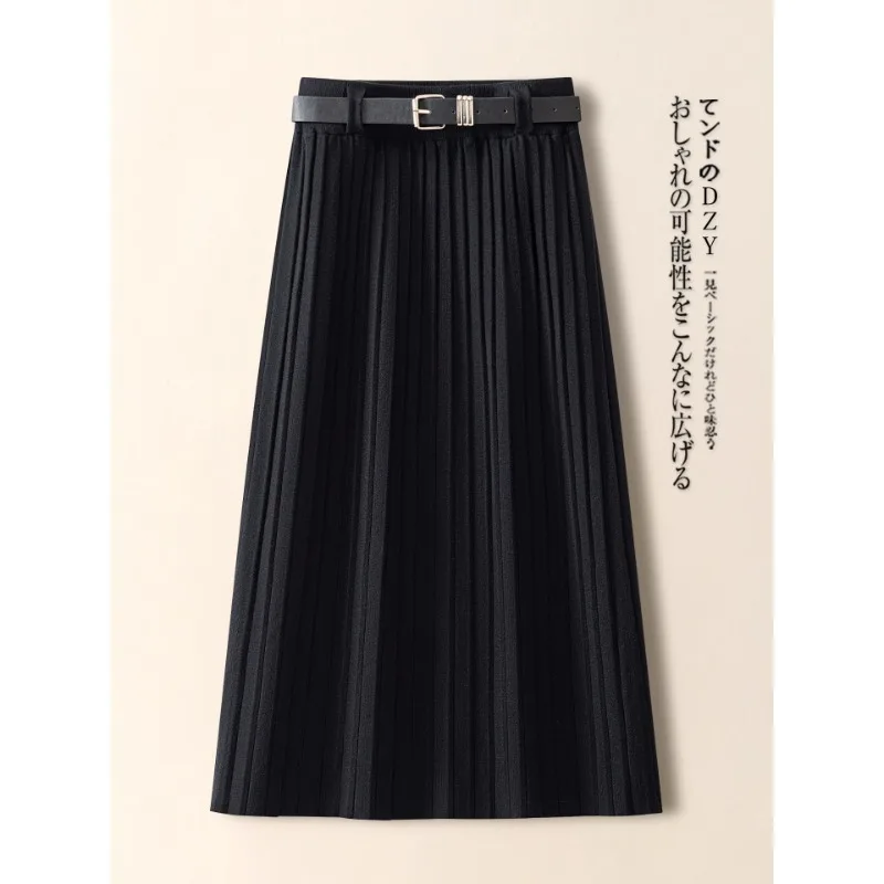 Jupe plissée grise pour femme, jupe trapèze mi-longue, à la mode, élégante, hiver