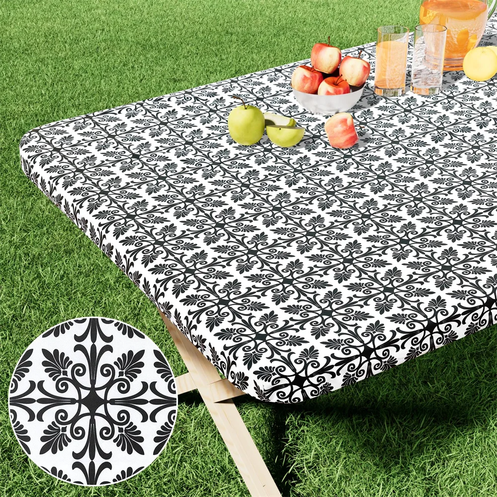 

Kitinjoy Rectangle Vinyl Table Cloth Elastic Fitted Tablecloth Waterproof Plastic Table Cover Fold Tables Picnic Camping Outdoor