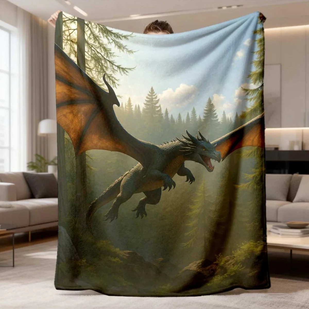 Epic Dragon Attack Throw Blanket for Living Room Fantasy Decor Gift for Movie Lovers