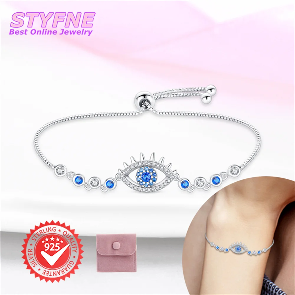 Women S925 Sterling Silver Blue Travel Magic Eye Bracelet Adjustable Bracelet Jewelry Anniversary Birthday Gifts for Wife Girls