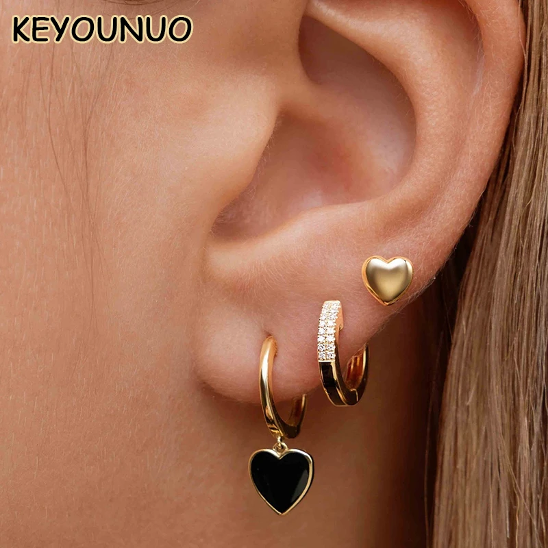 KEYOUNUO Gold Filled CZ Hoop Stud Earrings For Women Enamel Zircon Heart Dangle Earrings Fashion Party Wedding Jewelry Wholesale