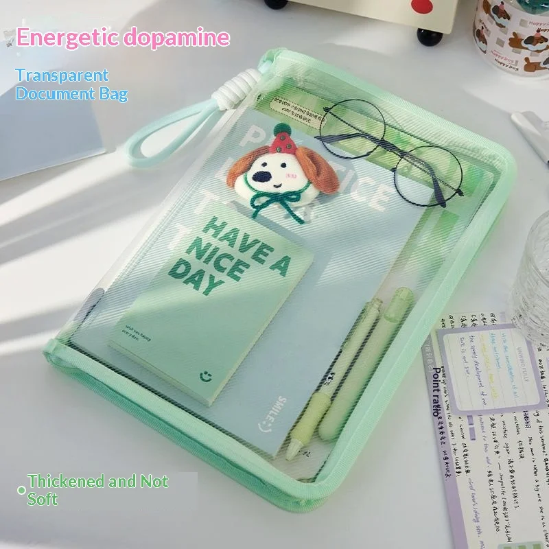 Document Bag Transparent with Handle Zipper Hard Shell File Folder for Students Test Paper Organizer Cartoon Design Storage view 6