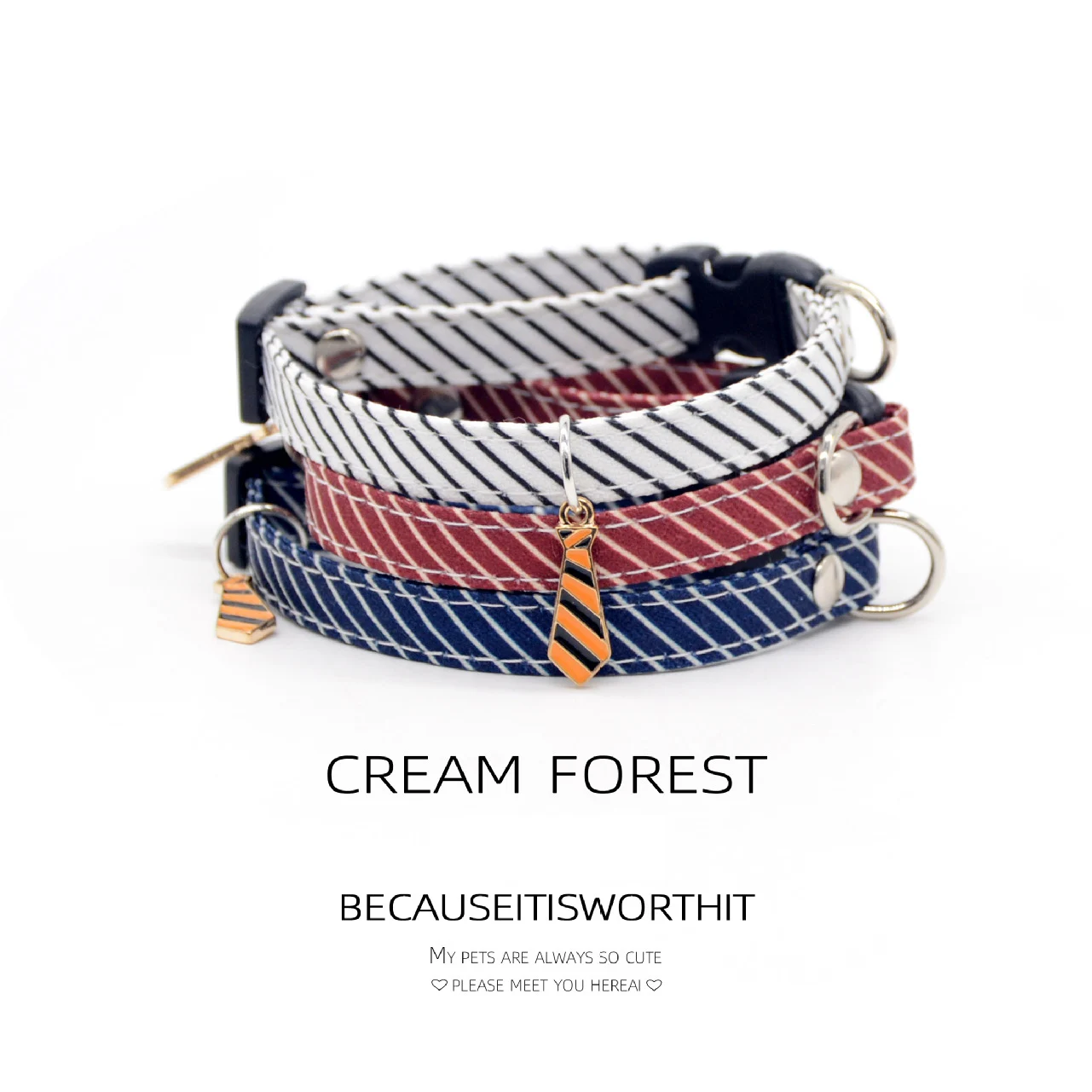 Collare per gatti in poliestere a righe 1 pc con ciondolo per cravatta-elegante accessorio per cani di piccola taglia